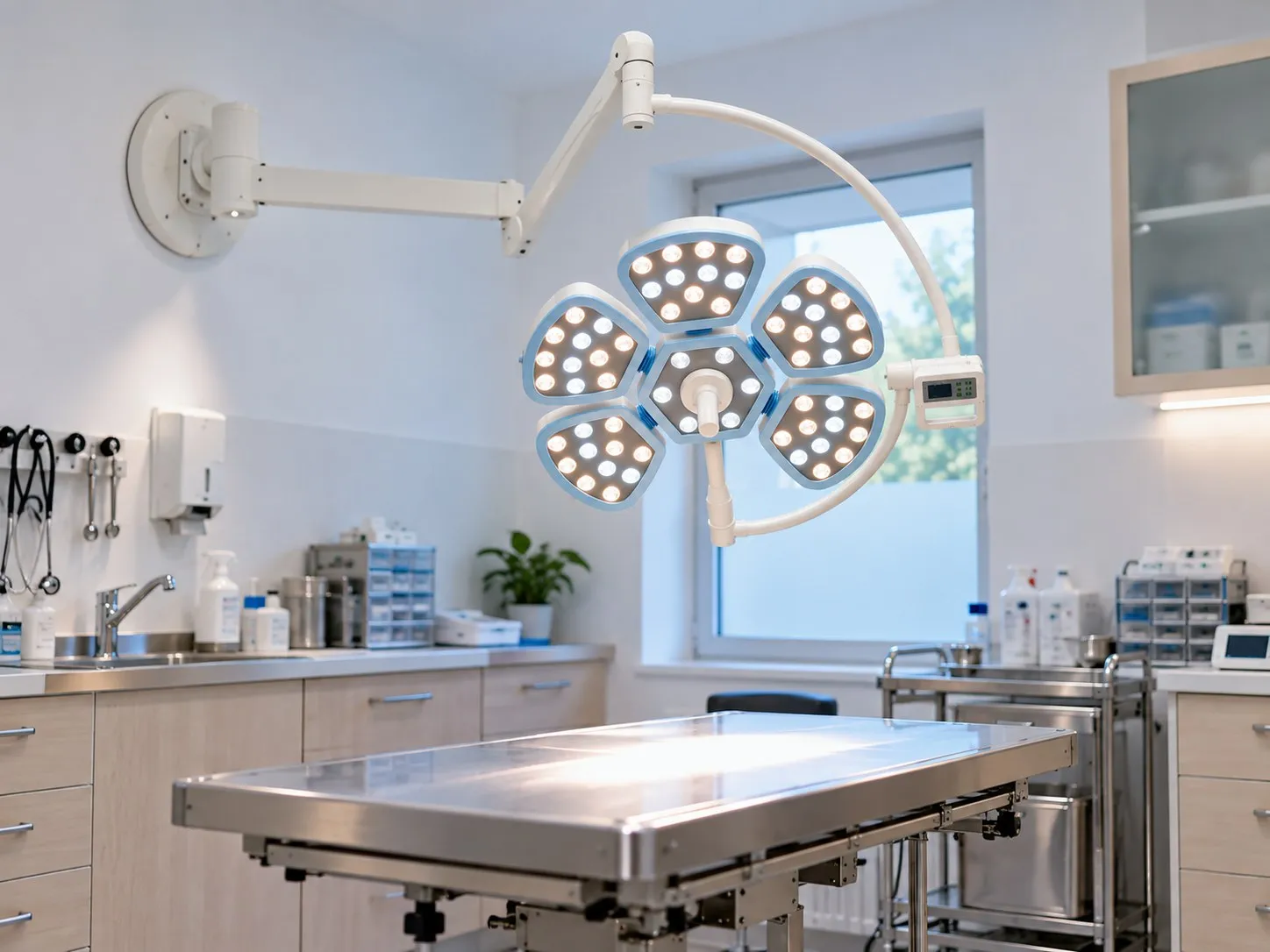 Lampa operacyjna VET-LI02 w wersji ściennej w gabinecie weterynaryjnym